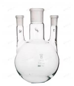 КОЛБА КРУГЛОДОННАЯ - ТРЕХГОРЛАЯ - NS 29/32- ПАРАЛЛЕЛЬНЫЕ ШЛИФЫ NS 29/32 - 500 МЛ