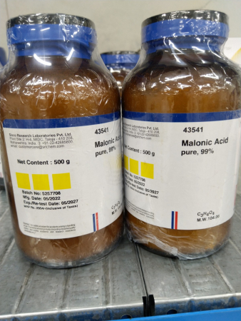 КИСЛОТА МАЛОНОВАЯ, >99%, CAS 141-82-2, SISCO RESEARCH LABORATORIES SRL 43541, ФАСОВКА 500 Г