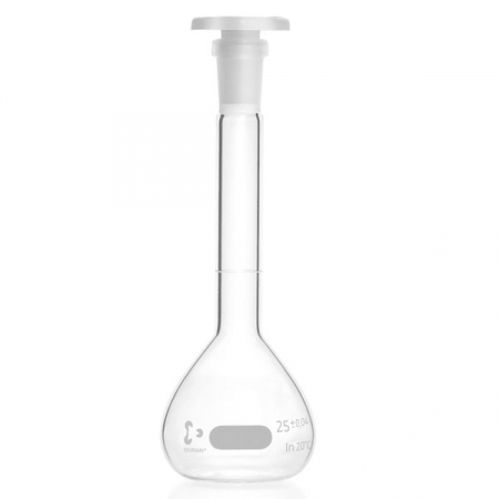 КОЛБА МЕРНАЯ DURAN 25 МЛ, КЛАСС А, СВЕТЛОЕ СТЕКЛО, NS10/19, С ВОСЬМИУГОЛЬНОЙ ПРОБКОЙ (PE), ISOLAB, АРТ. 013.03.027