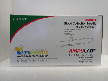 ИГЛЫ-БАБОЧКИ AMPULAB 21G X 3/4" (0.8Х20 ММ), ЗЕЛЁНЫЕ, С ЛУЕР-АДАПТЕРОМ, УП. 100 ШТ., 3021-BF