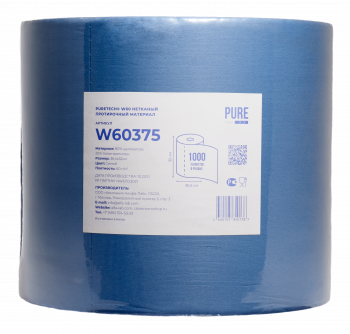 PURETECH® W60 НЕТКАНЫЙ ПРОТИРОЧНЫЙ МАТЕРИАЛ, 60Г/М2, 1СЛОЙ, СИНИЙ, 36,5Х32СМ, 1000 Л/РУЛОН