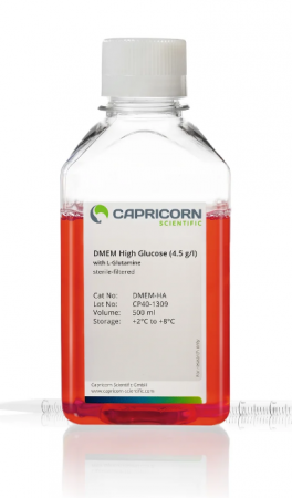 ПИТАТЕЛЬНАЯ СРЕДА DMEM, 4,5 Г/Л ГЛЮКОЗЫ, С L-ГЛУТАМИНОМ, 500 МЛ, CAPRICORN SCIENTIFIC, DMEM-HA