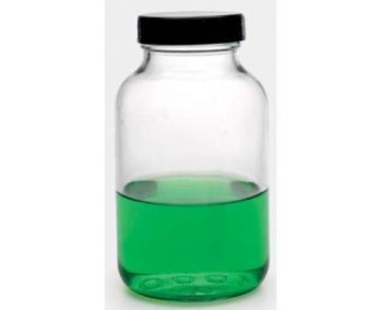 БУТЫЛКА ШИРОКОГОРЛАЯ, ШЛИФ GL 55, НЕЙТРАЛЬНОЕ СТЕКЛО, ПРОЗРАЧНАЯ, РЕЗЬБОВАЯ КРЫШКА, 250 МЛ