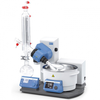 РОТОРНЫЙ ИСПАРИТЕЛЬ IKA RV 10 DIGITAL V, СО ВСТРОЕННОЙ БАНЯ HB DIGITAL И ВЕРТИКАЛЬНЫМ КОМПЛЕКТОМ СТЕКЛА RV 10.1