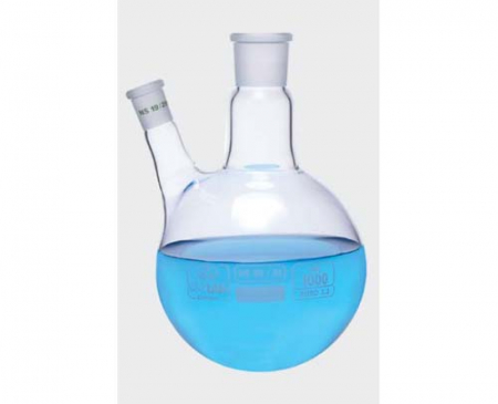 КОЛБА, 2 ПРИТЕРТЫХ ГОРЛЫШКА, БОКОВОЕ ГОРЛЫШКО УГОЛ 20°, ТОЛСТОСТЕННАЯ, БОРОСИЛИКАТНОЕ СТЕКЛО, 100 МЛ, NS 29/32, БОКОВОЙ NS 29/3